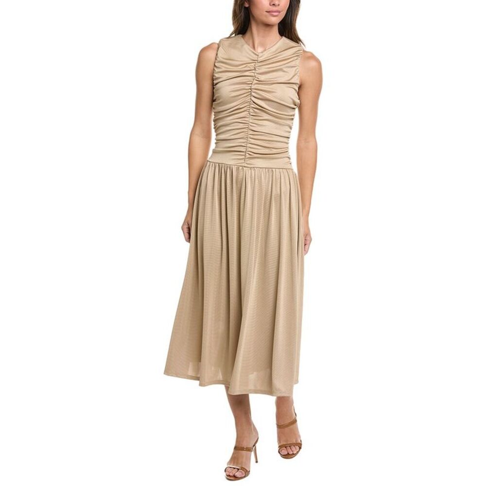 Kenneth Cole Womens Drawstring A-Line Midi Dress, Brown